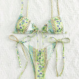 Biquíni Floral Delicado Tanga Flor de Maré com Nó Lateral