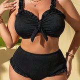 Biquíni Plus Size Fivela Maré de Verão com Plissado