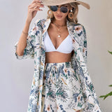 Conjunto 2 Peças Blusa Tropical Gola de Xale Costa Tropical