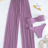 Conjunto de Biquíni 3 Peças Elegante Enseada com Calça de Cobertura