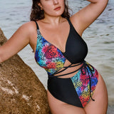 Maiô Plus Size Animal Print Amarração