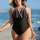 Maiô Plus Size Listrado Frente Única