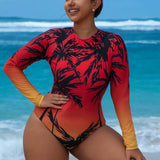 Maiô Plus Size Manga Comprida Estampa Total