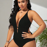 Maiô Plus Size Maré Serena com Recorte Cruzado