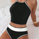 Tankini Bloco de Cores Ziguezague Bojo Inteiro