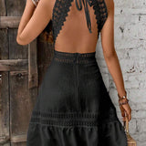 Vestido Curto Halter Brisa da Ilha com Babado e Laço