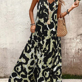 Vestido Longo Estampa de Leopardo Costa Selvagem com Costas Abertas