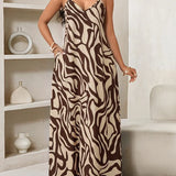 Vestido Maxi de Alças Linhas da Maré com Estampa Geométrica e Bolsos
