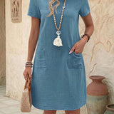 Vestido Midi Camiseta de Manga Curta Brisa da Costa com Bolsos