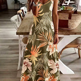 Vestido Midi de Malha Ilha Tropical com Estampa Tropical e Recorte Vazado