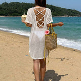 Vestido Saída de Praia Casual de Cor Sólida Brisa da Ilha com Decote nas Costas
