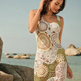 Vestido Saída de Praia Longo de Crochê Floral Flor de Maré com Alças Finas