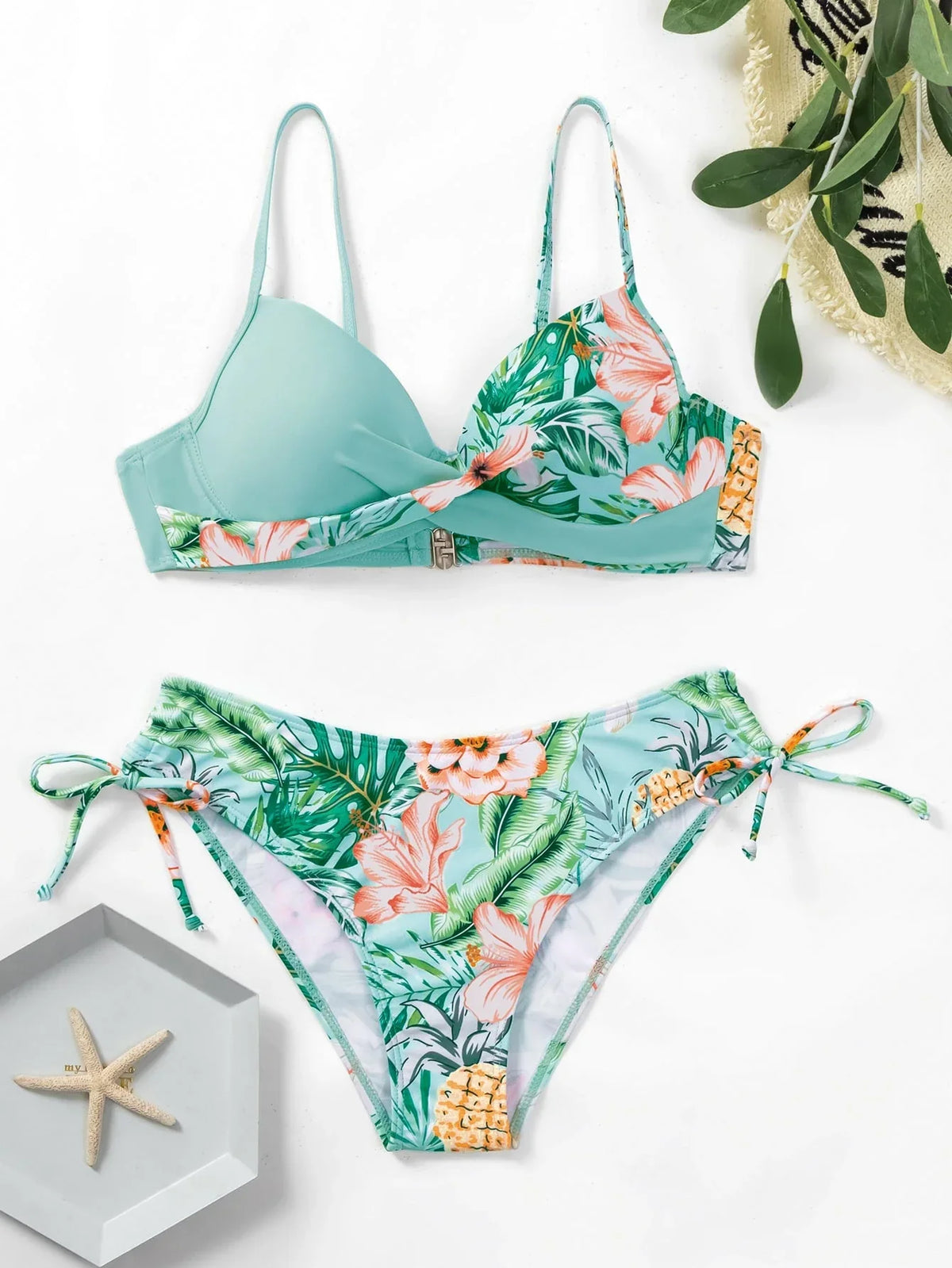 Biquíni Estampado Alças Finas Cintura Natural