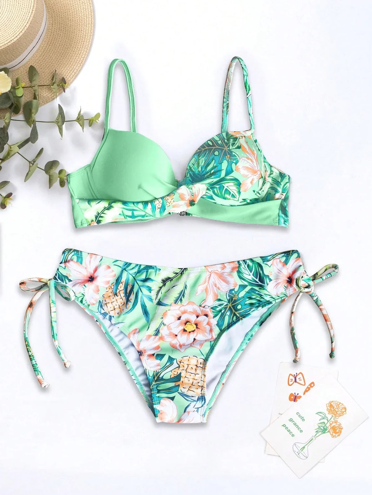 Biquíni Estampado Alças Finas Cintura Natural