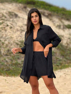 Conjunto Camisão e Short Praia Cor Sólida Anti-UV