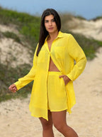 Conjunto Camisão e Short Praia Cor Sólida Anti-UV
