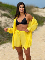 Conjunto Camisão e Short Praia Cor Sólida Anti-UV