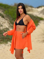 Conjunto Camisão e Short Praia Cor Sólida Anti-UV