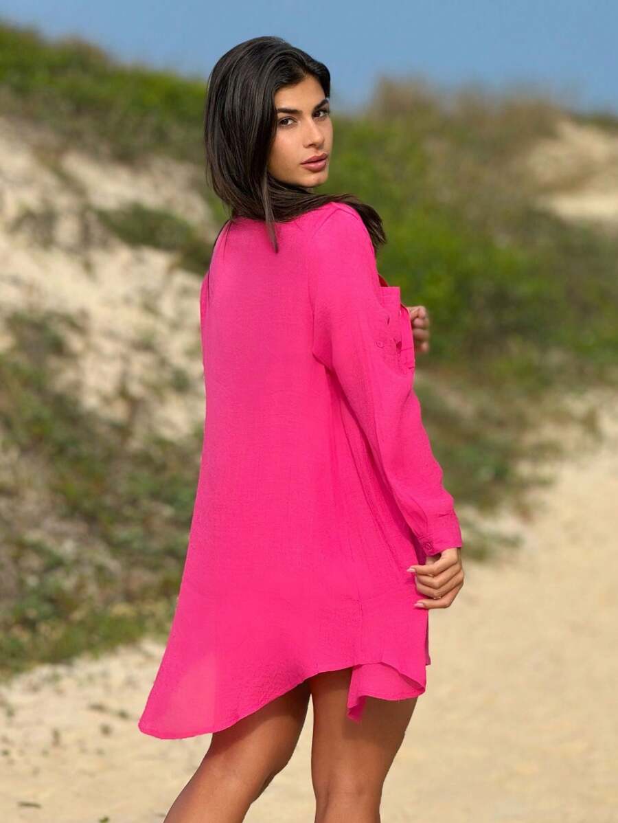 Conjunto Camisão e Short Praia Cor Sólida Anti-UV