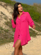 Conjunto Camisão e Short Praia Cor Sólida Anti-UV