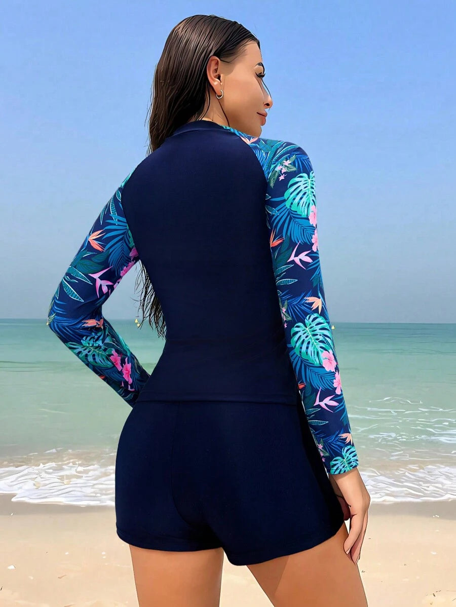 Conjunto UV Manga Longa Estampa Floral