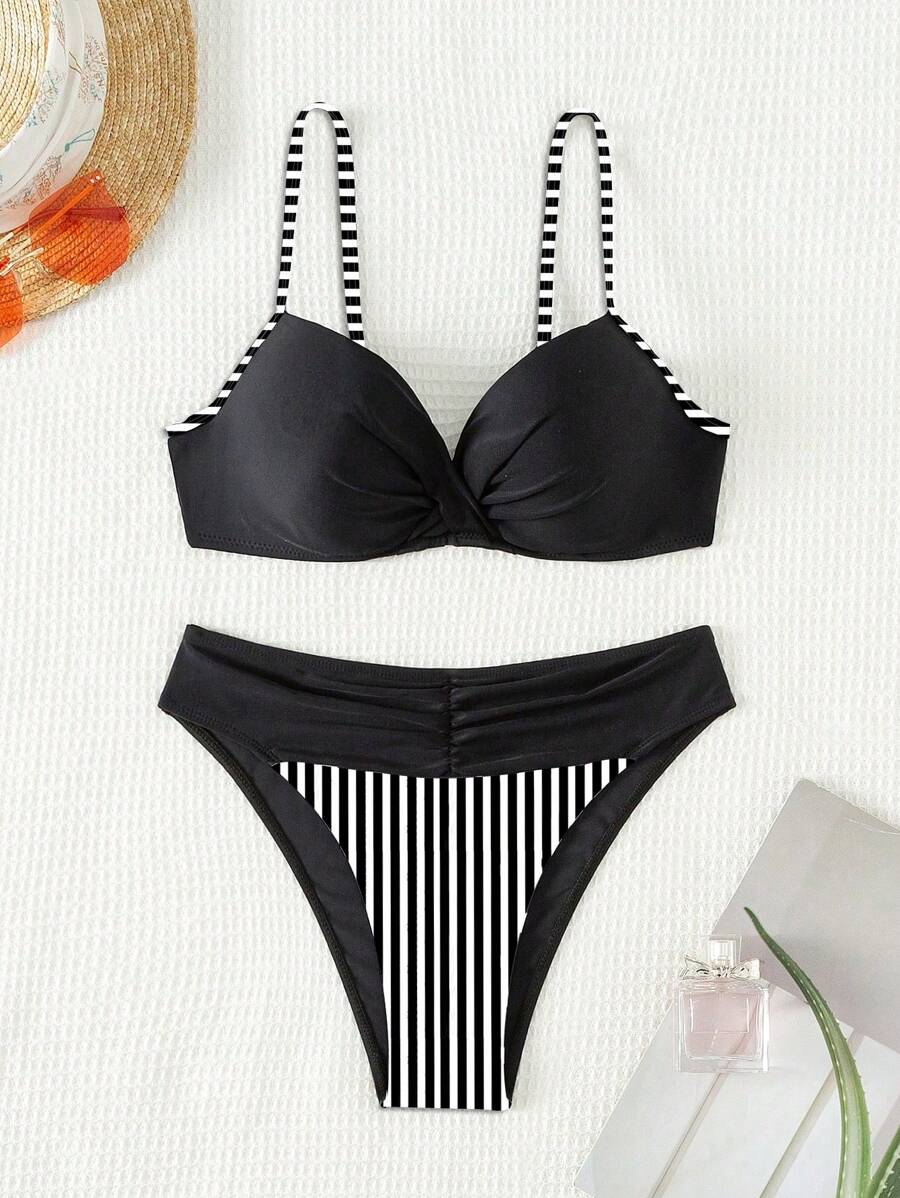 Biquíni Cintura Alta Listrado Navy Chic