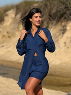 Conjunto Camisão e Short Praia Cor Sólida Anti-UV