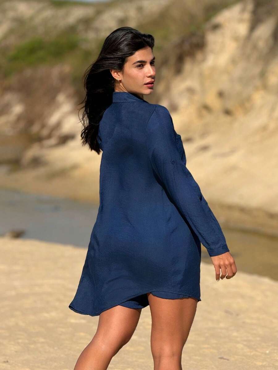 Conjunto Camisão e Short Praia Cor Sólida Anti-UV