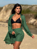 Conjunto Camisão e Short Praia Cor Sólida Anti-UV