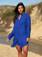 Conjunto Camisão e Short Praia Cor Sólida Anti-UV