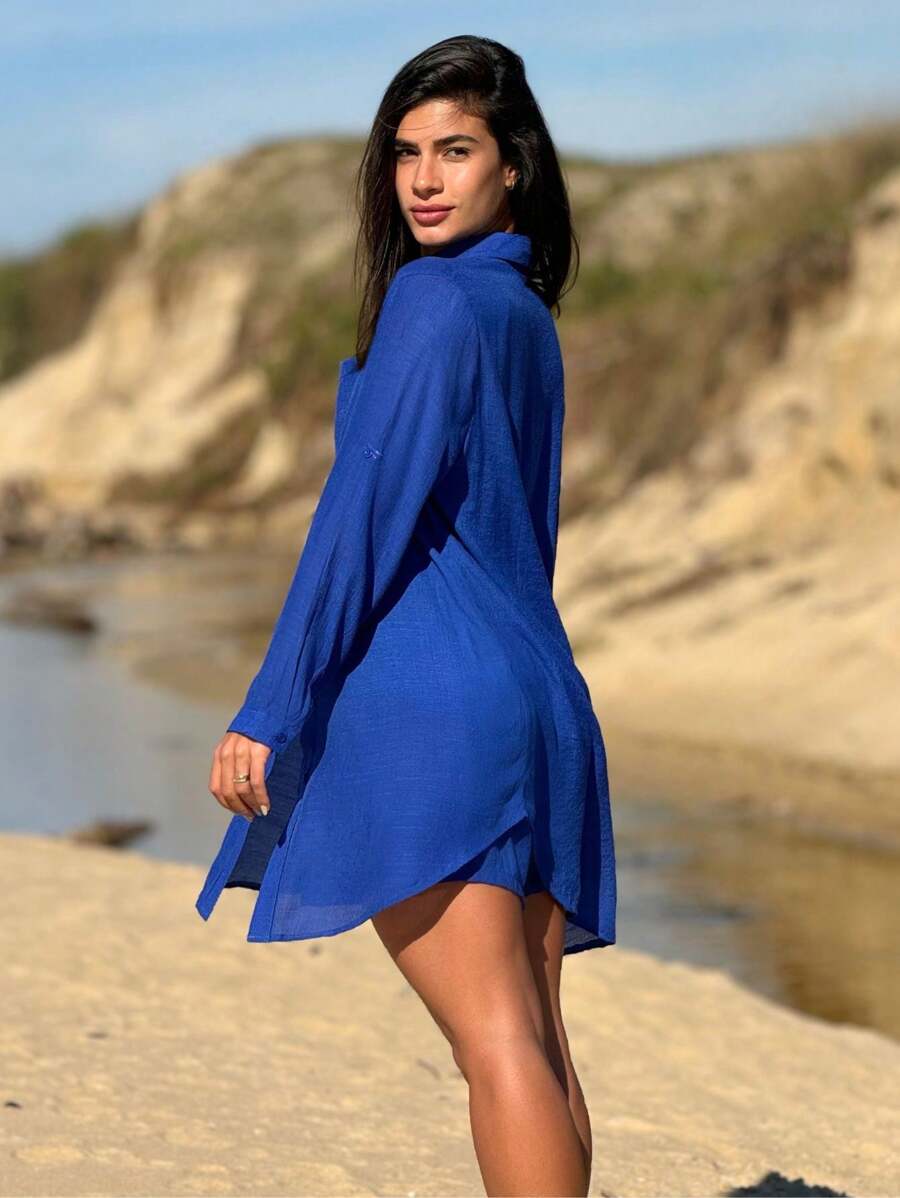 Conjunto Camisão e Short Praia Cor Sólida Anti-UV
