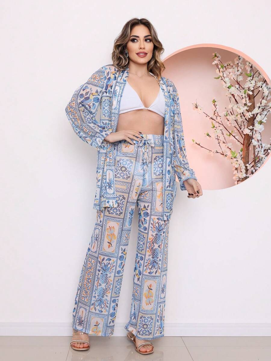 Conjunto Camisa e Calça Tule Estampa Marmorizada
