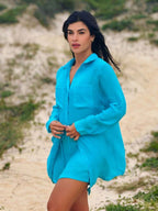 Conjunto Camisão e Short Praia Cor Sólida Anti-UV