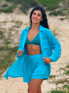 Conjunto Camisão e Short Praia Cor Sólida Anti-UV