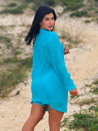 Conjunto Camisão e Short Praia Cor Sólida Anti-UV