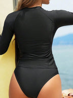 Tankini Esportivo Bloco de Cores Manga Longa Gola Alta