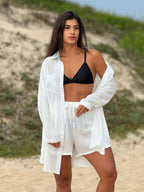 Conjunto Camisão e Short Praia Cor Sólida Anti-UV