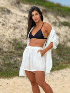 Conjunto Camisão e Short Praia Cor Sólida Anti-UV