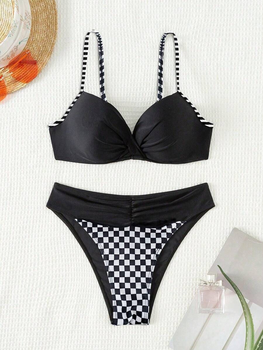 Biquíni Cintura Alta Listrado Navy Chic