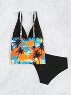 Tankini Decote V Recorte Vazado Bojo Triângulo