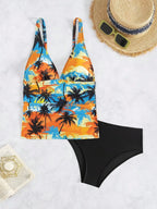 Tankini Decote V Recorte Vazado Bojo Triângulo