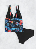 Tankini Decote V Recorte Vazado Bojo Triângulo