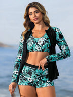 Conjunto Esportivo 3 Peças Tropical com Jaqueta Anti-UV