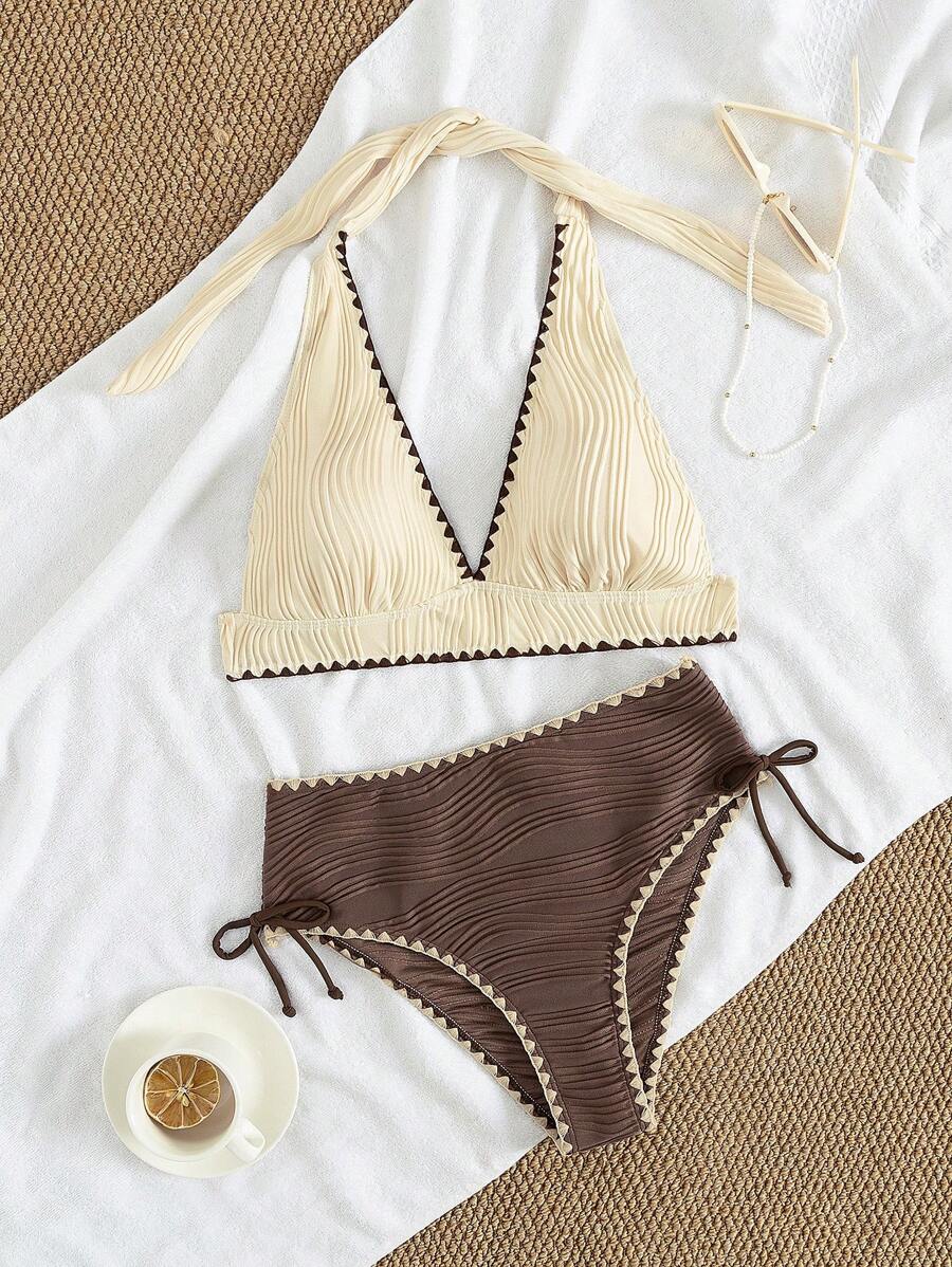 Conjunto de Biquíni Texturizado Halter Amarração