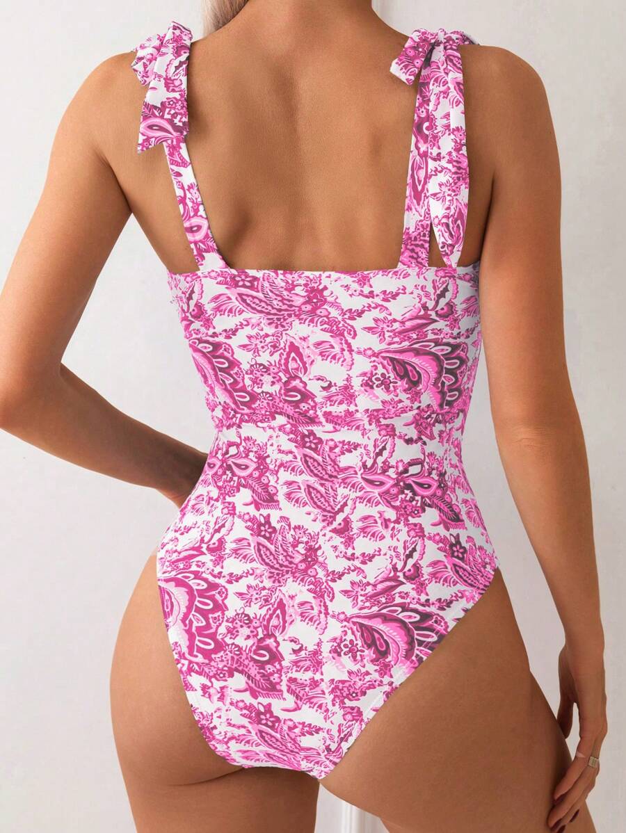 Maiô Estampado Alças de Amarrar Bojo em V