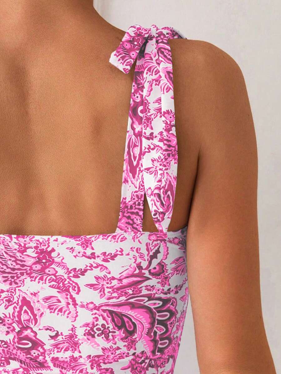 Maiô Estampado Alças de Amarrar Bojo em V