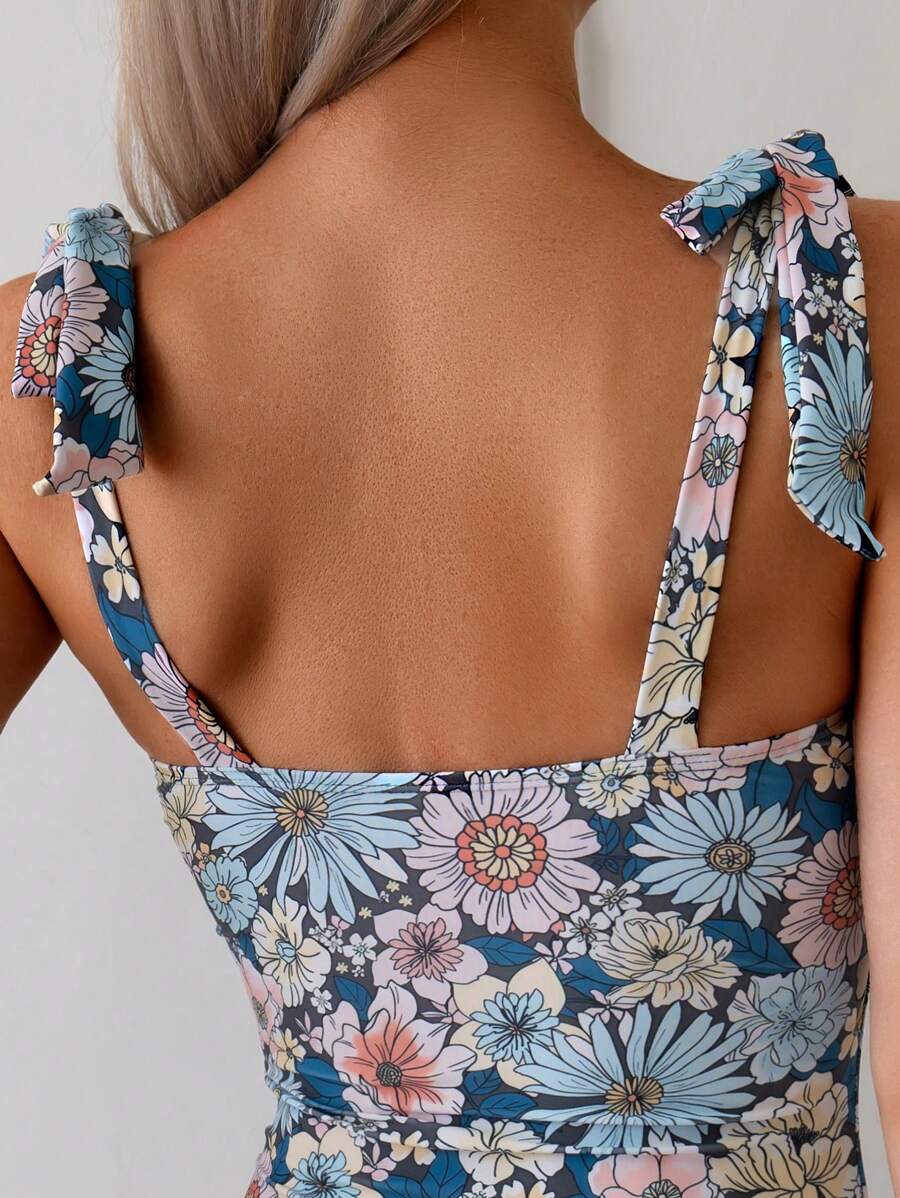 Maiô Estampado Alças de Amarrar Bojo em V