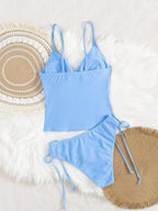 Tankini Torcido Alças Finas Nó Lateral Cintura Baixa