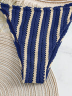 Conjunto Biquíni Boho Capa Crochê 3 Peças Listrado