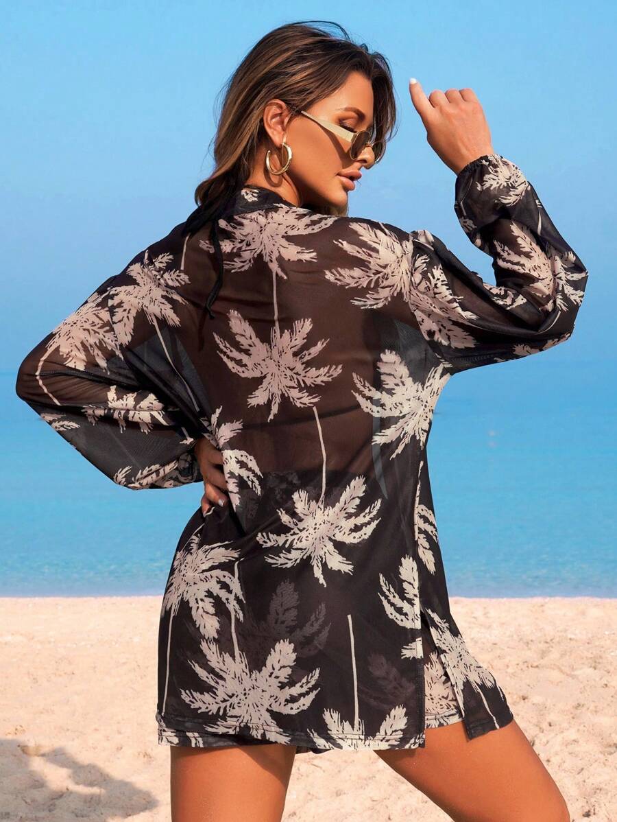 Conjunto Kimono Tela Estampa Coqueiro com Shorts